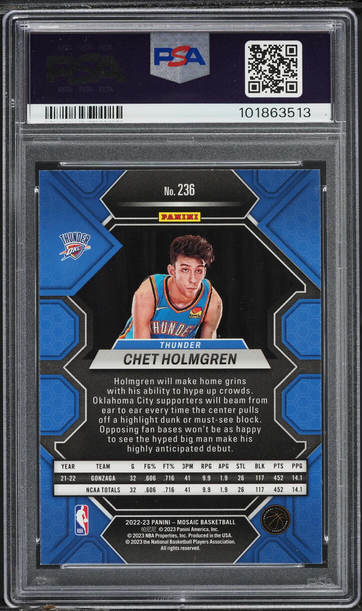 2022 Panini Mosaic Chet Holmgren ROOKIE #236 PSA 9 MINT