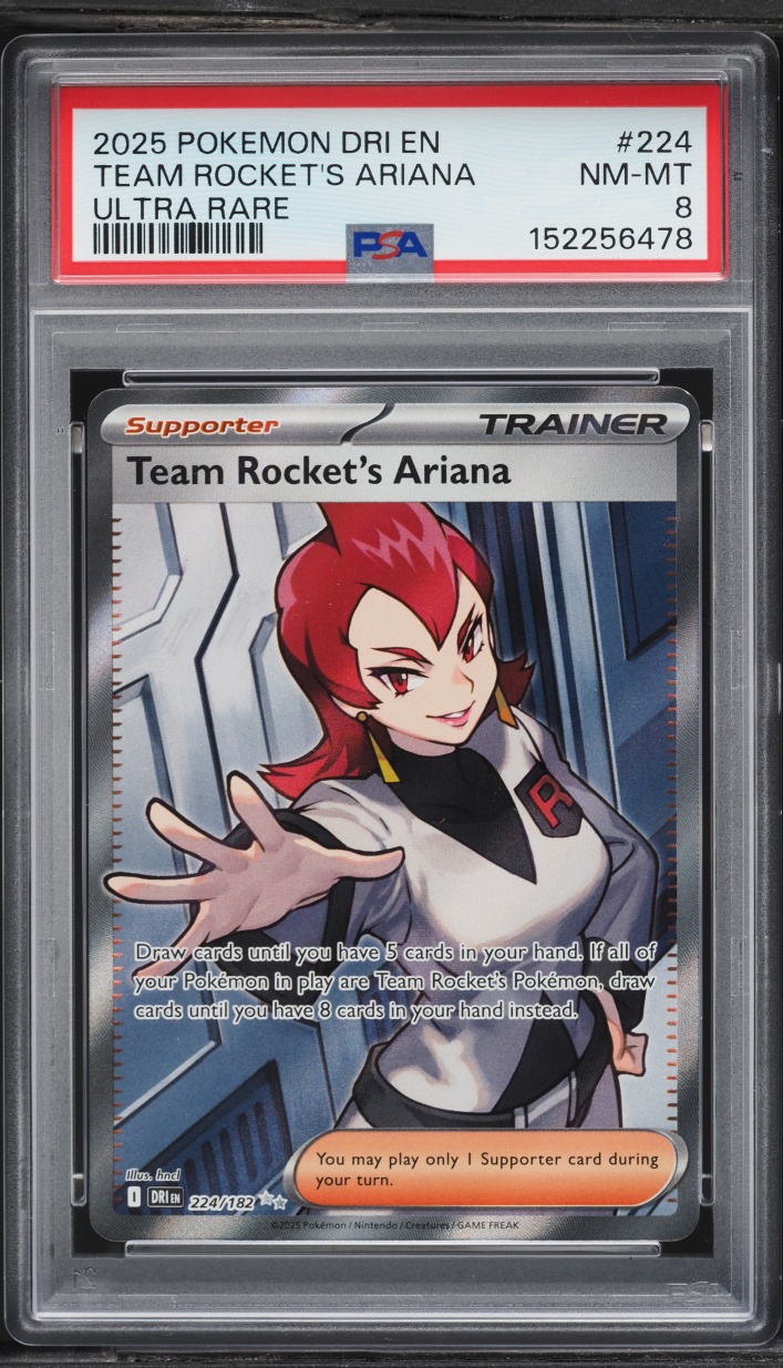 2025 Pokemon Scarlet & Violet Destined Rivals Full Art Team Rocket's Ariana #224 PSA 8 NM-MT