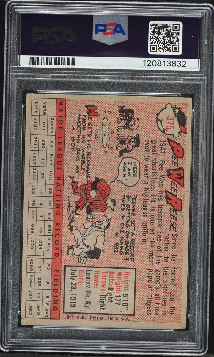 1958 Topps Pee Wee Reese #375 PSA 2 GD