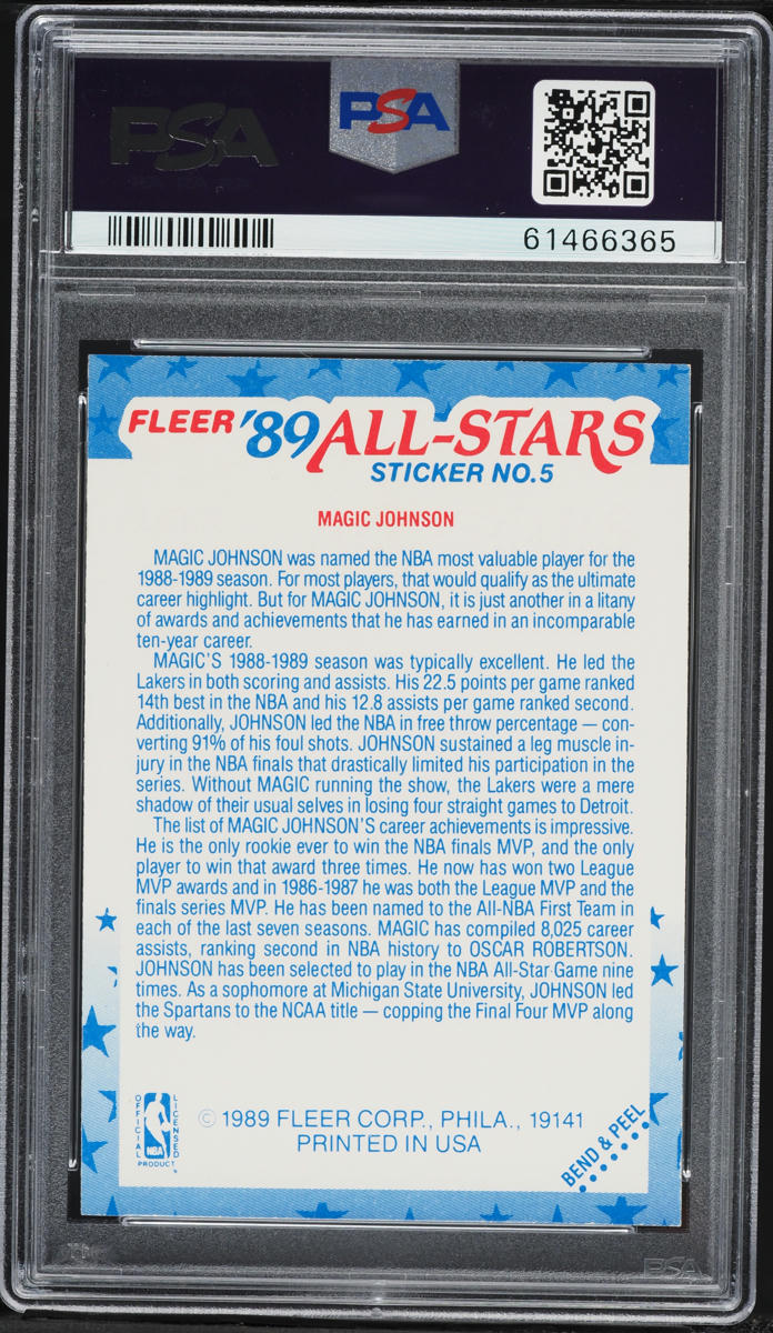 1989 Fleer Sticker Magic Johnson #5 PSA 7 NRMT
