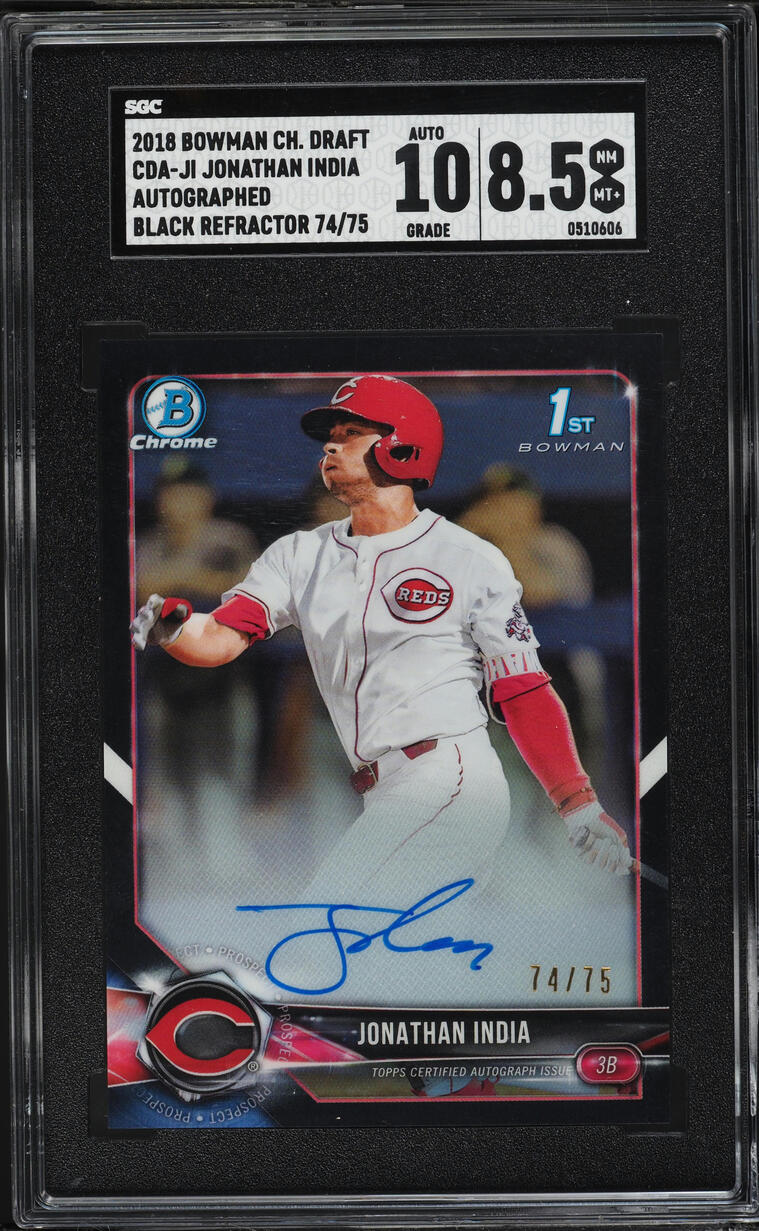 2018 Bowman Chrome Draft Black Refractor Jonathan India PROSPECT AUTO /75 #CDAJI SGC 8.5 NM-MT+