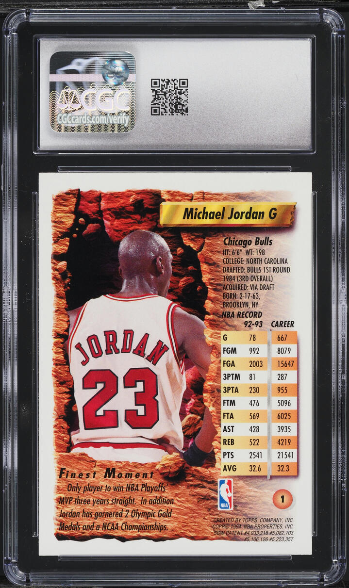 1993 Finest Basketball Michael Jordan #1 CGC 7 NRMT