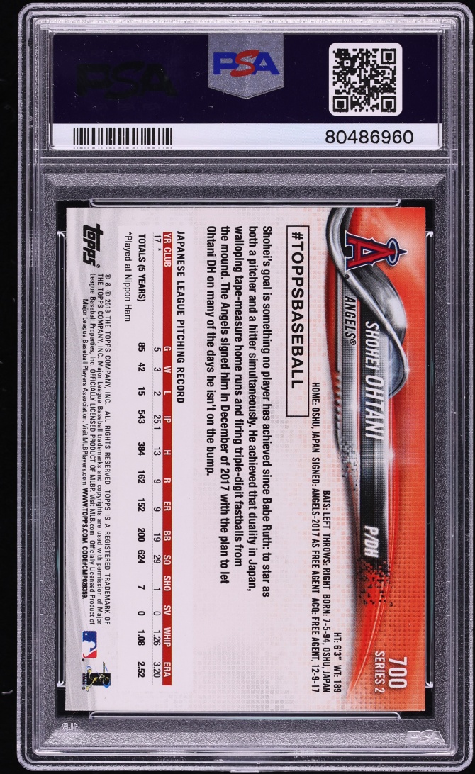 2018 Topps Pitching Shohei Ohtani ROOKIE #700 PSA 9 MINT