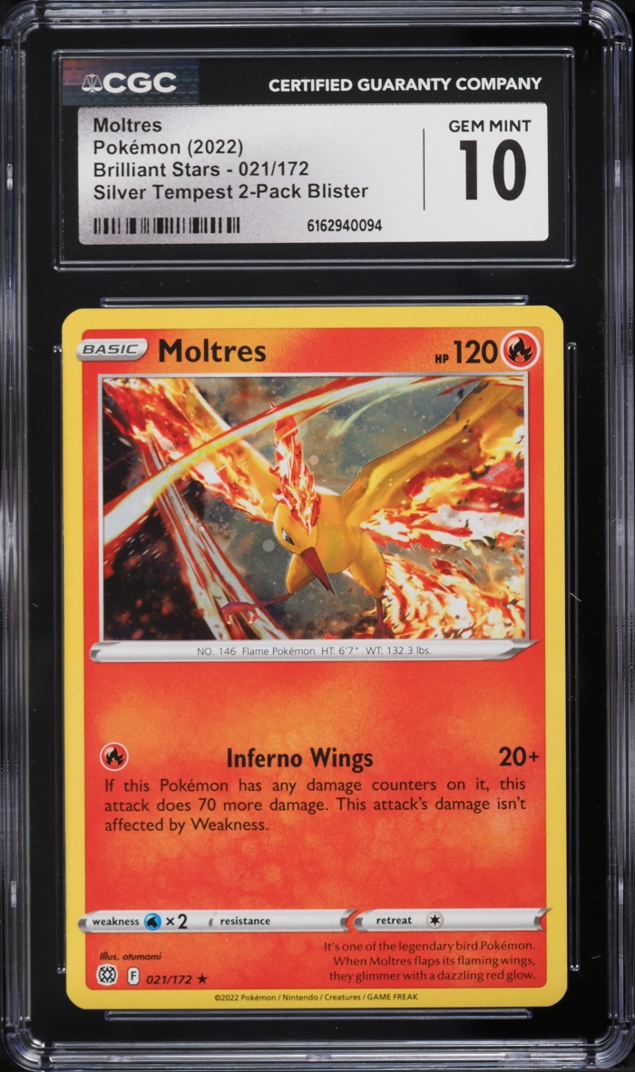 2022 Pokemon SWSH Black Star Promo Brilliant Stars Silver Tempest Moltres #21 CGC 10 GEM MINT