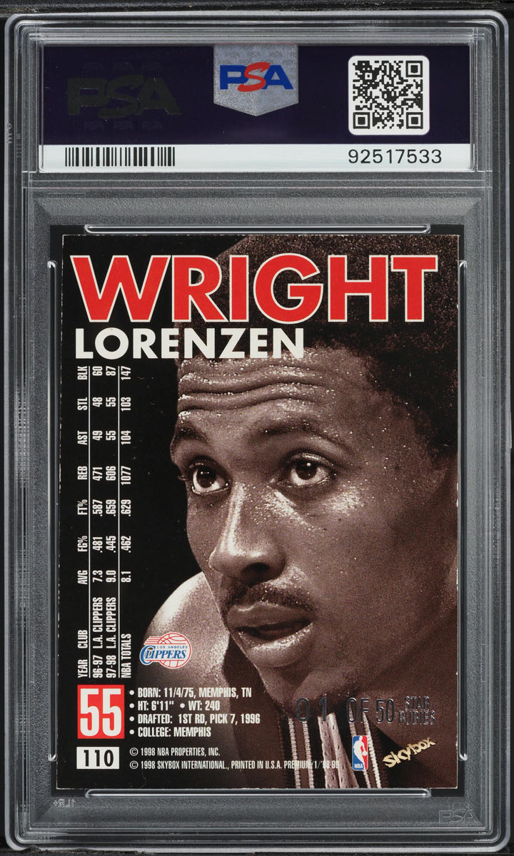 1998 Skybox Premium Star Rubies Lorenzen Wright /50 #110 PSA 6 EXMT