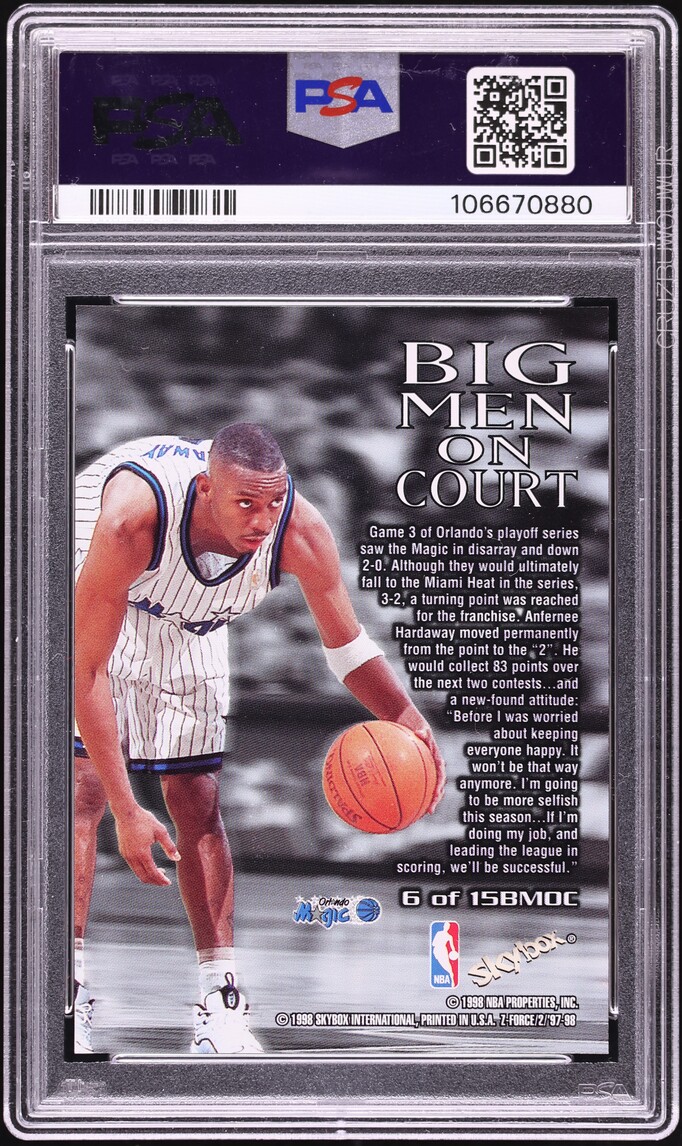 1997 Skybox Z-Force Big Men on Court Anfernee Hardaway #6 PSA 9 MINT - Photo 2