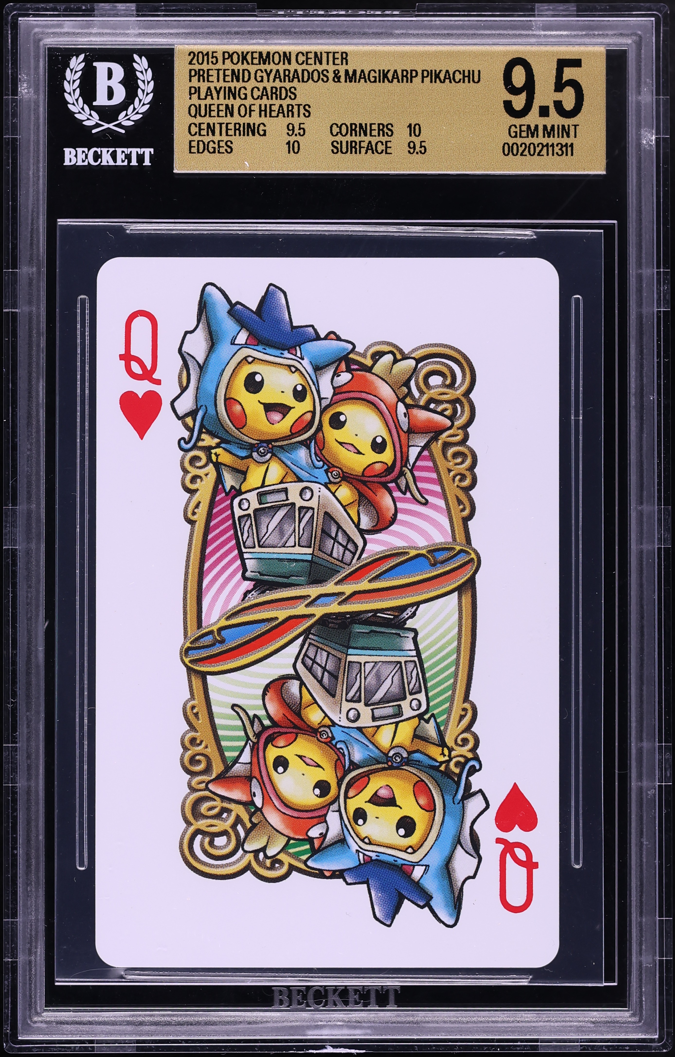 2015 Pokemon Center Pretend Gyarados & Magikarp Pikachu Playing Cards Queen Of Hearts BGS 9.5