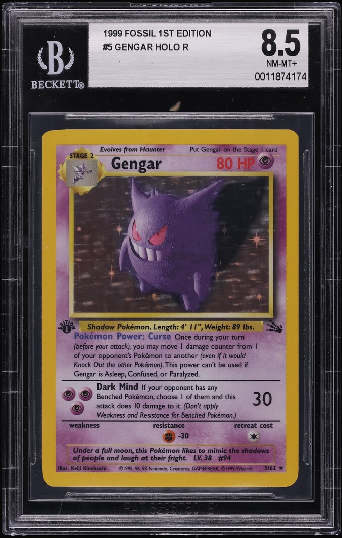 1999 Pokemon Fossil 1st Edition Holo Gengar #5 BGS 8.5 NM-MT+