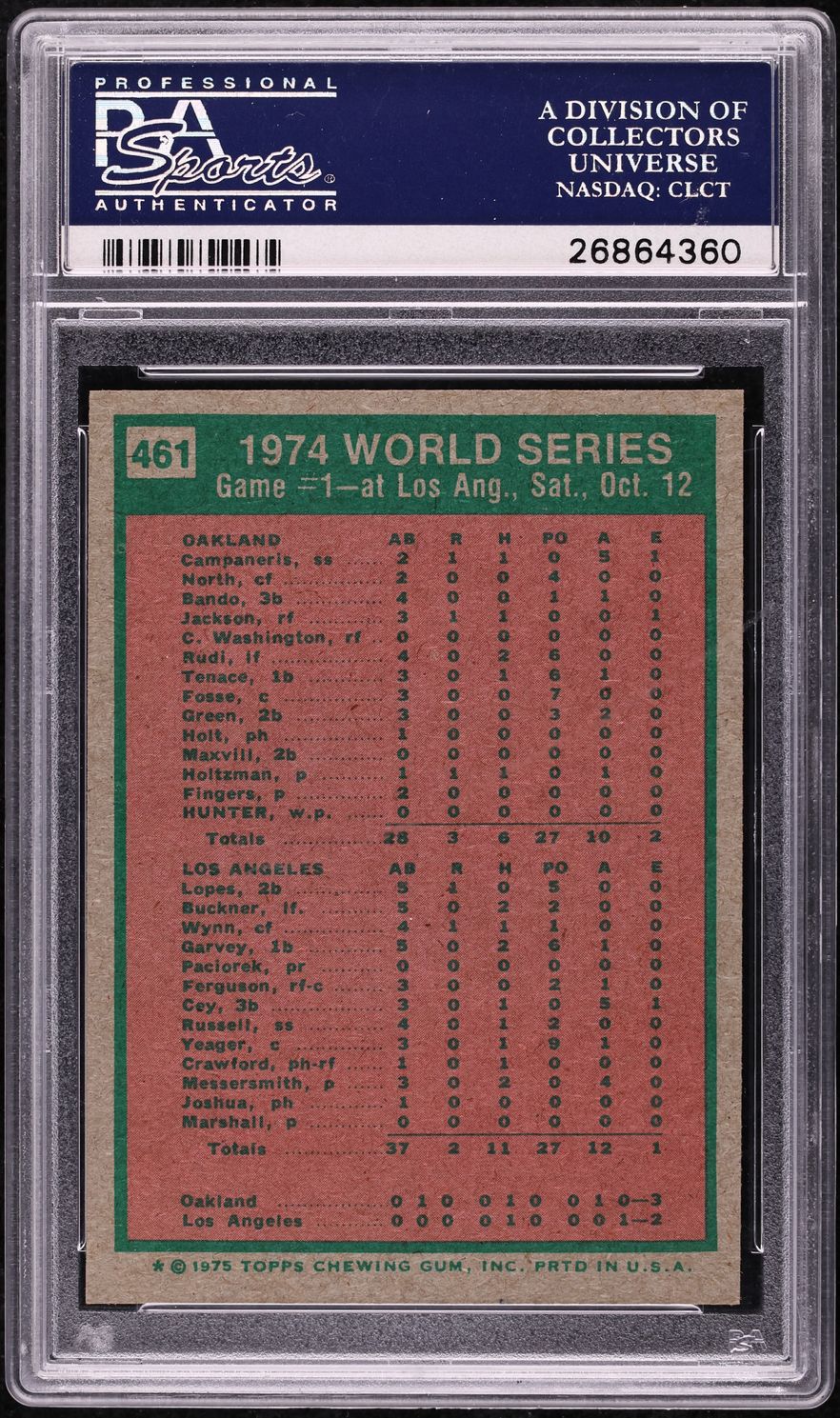 1975 Topps Reggie Jackson WORLD SERIES GAME 1 #461 PSA 10 GEM MINT