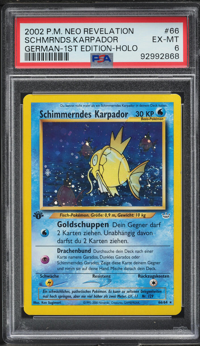 2002 Pokemon German Neo Revelation 1st Edition Holo Shining Magikarp #66 PSA 6