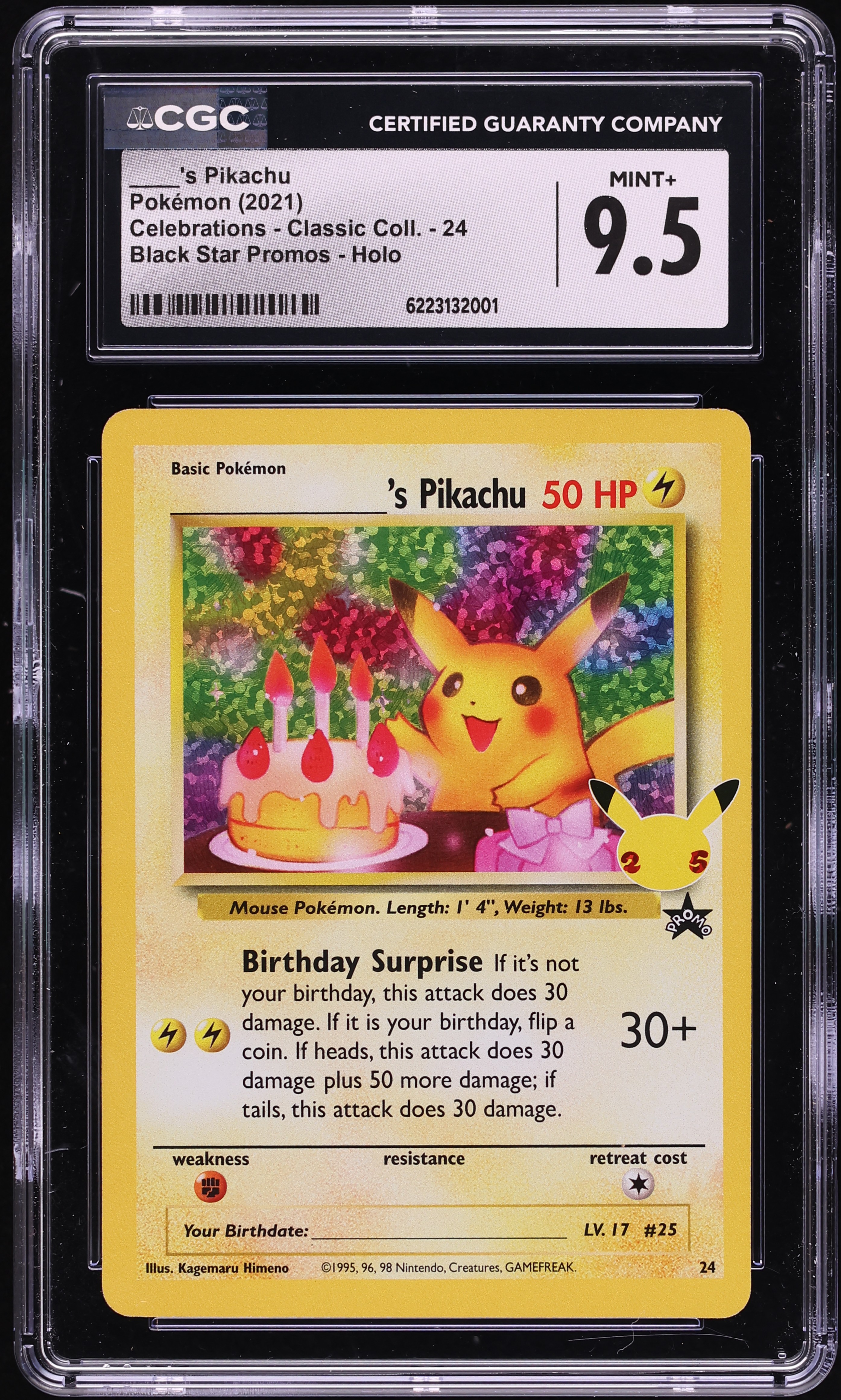 2021 Pokemon SWSH Promo Celebrations Classic Collection Holo Birthday Pikachu #24 CGC 9.5 MINT+