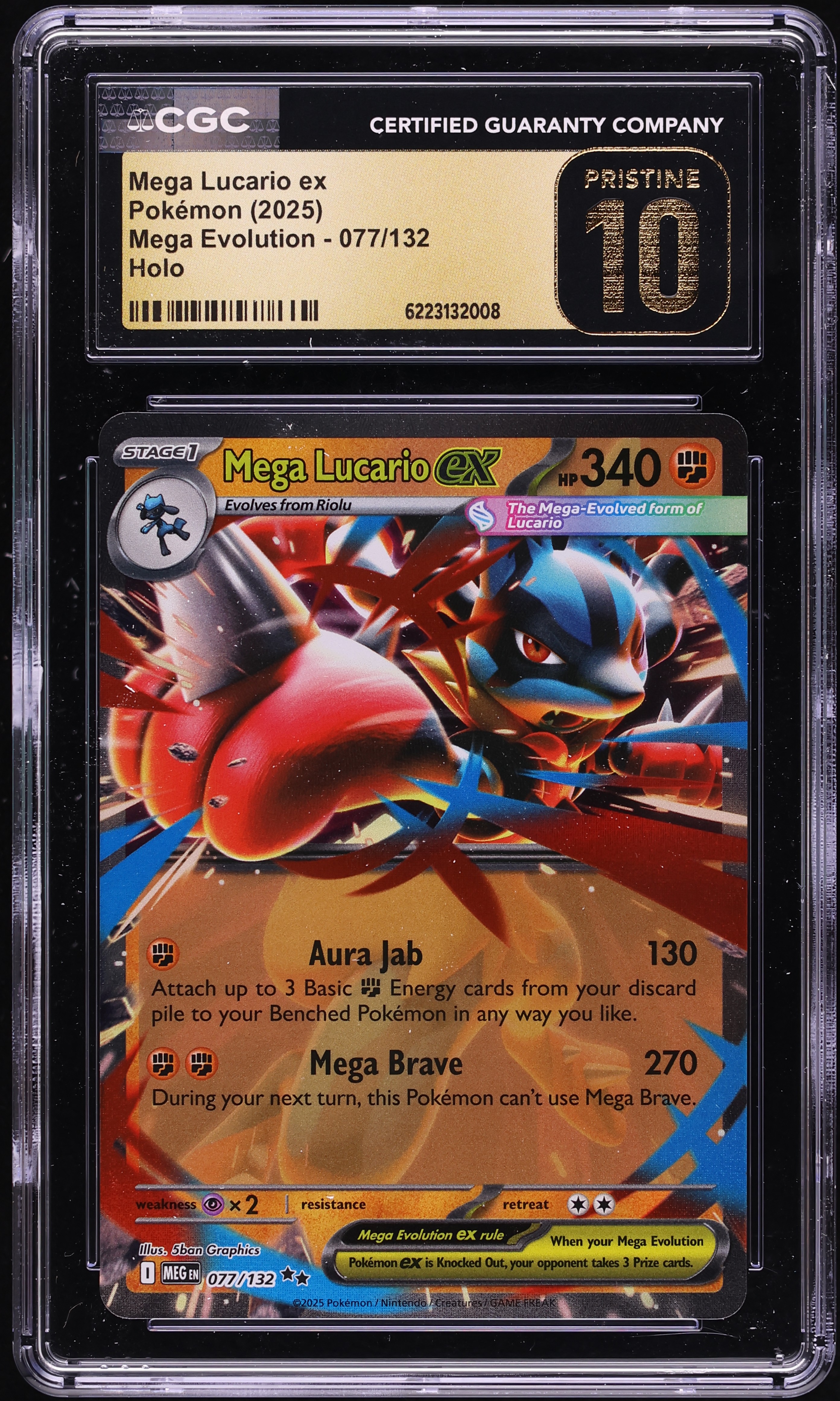 2025 Pokemon Mega Evolution Holo Mega Lucario EX #77 CGC 10 PRISTINE