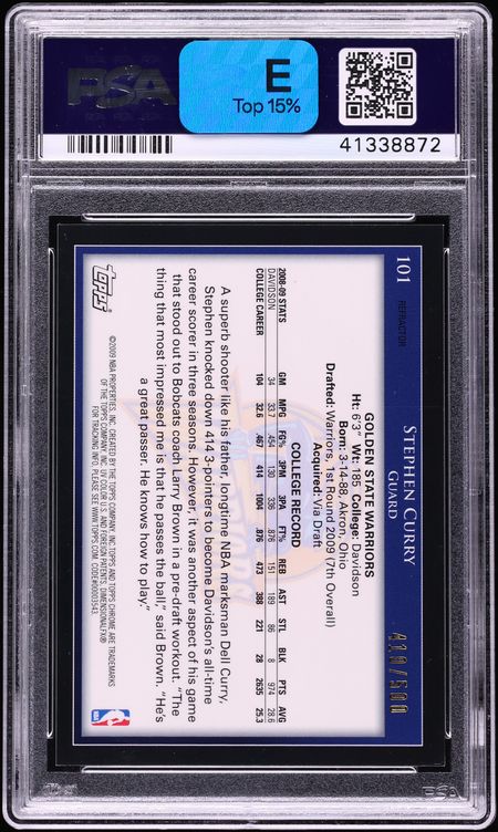 2009 Topps Chrome Refractor Stephen Curry ROOKIE /500 #101 PSA 10 GEM MINT