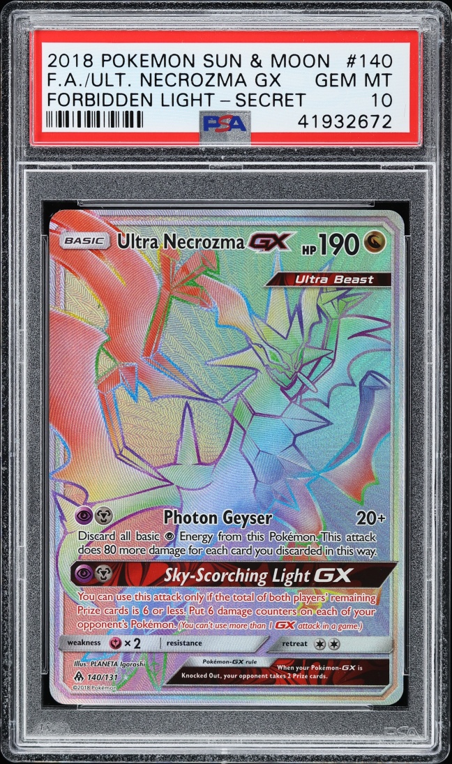 2018 Pokemon Sun & Moon Forbidden Light Rainbow Rare Ultra Necrozma GX #140 PSA 10 GEM MINT