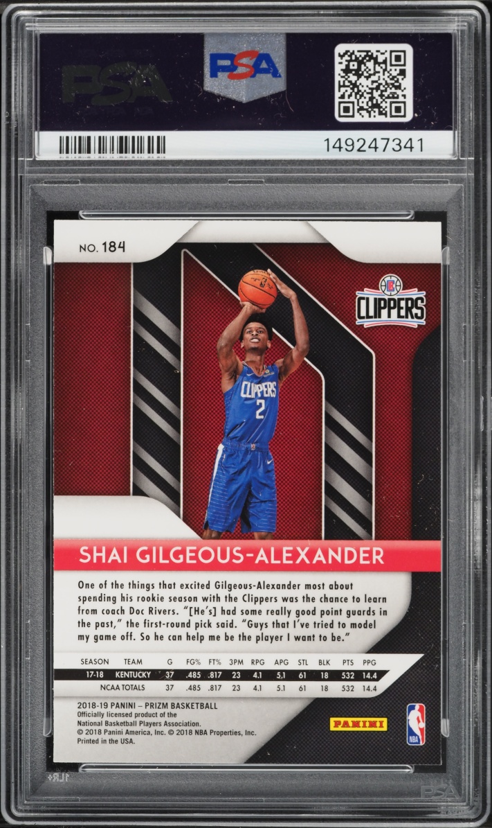 2018 Panini Prizm Shai Gilgeous-Alexander ROOKIE #184 PSA 10 GEM MINT
