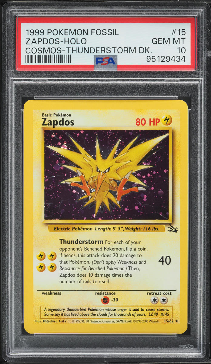 1999 Pokemon Fossil Thunderstorm Deck Cosmos Holo Zapdos #15 PSA 10 GEM MINT