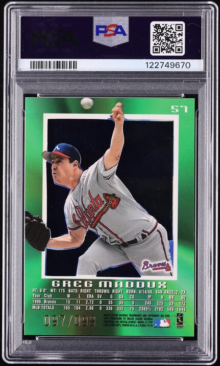 1997 Skybox E-X2000 Essential Credentials Greg Maddux /99 #57 PSA 8 NM-MT