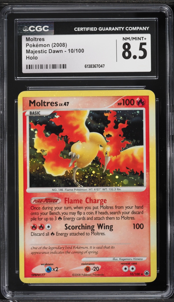 2008 Pokemon Diamond & Pearl Majestic Dawn Holo Moltres #10 CGC 8.5 NM-MT+