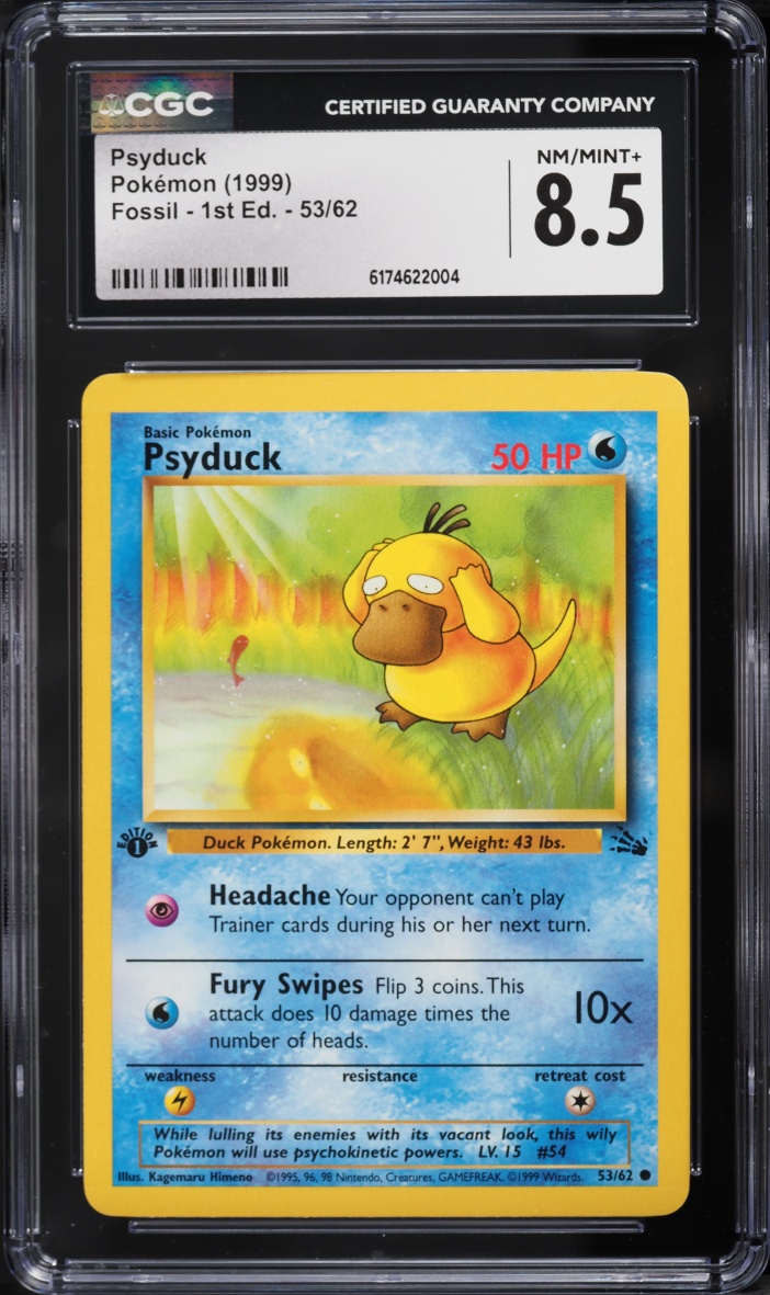 1999 Pokemon Fossil 1st Edition Psyduck #53 CGC 8.5 NM-MT+