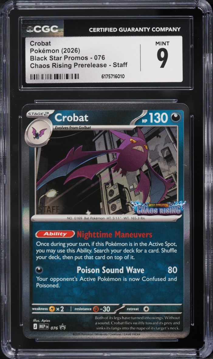 2026 Pokemon Mega Evolution Promo Chaos Rising Prerelease Staff Crobat #76 CGC 9 MINT