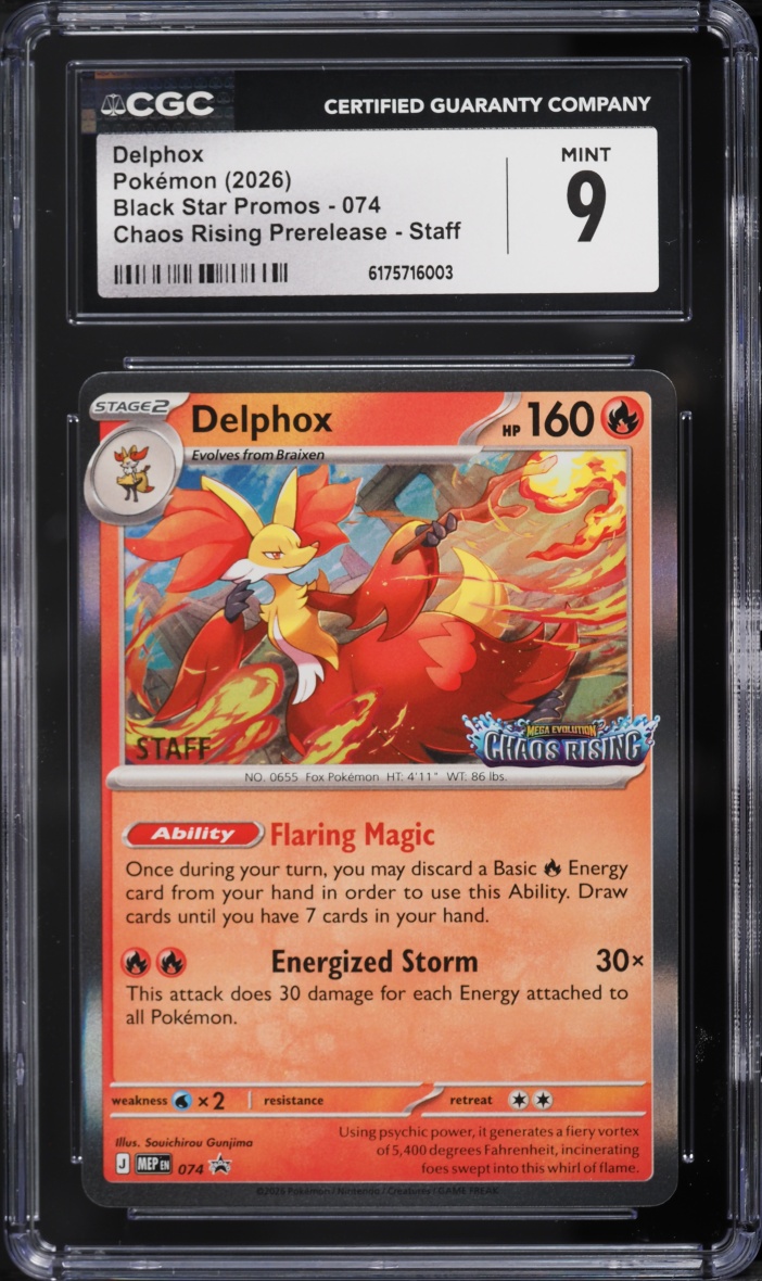 2026 Pokemon Mega Evolution Promo Chaos Rising Prerelease Staff Delphox #74 CGC 9 MINT