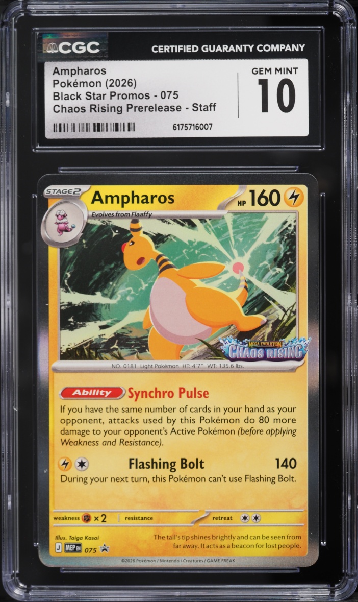 2026 Pokemon Mega Evolution Promo Chaos Rising Prerelease Staff Ampharos #75 CGC 10 GEM MINT