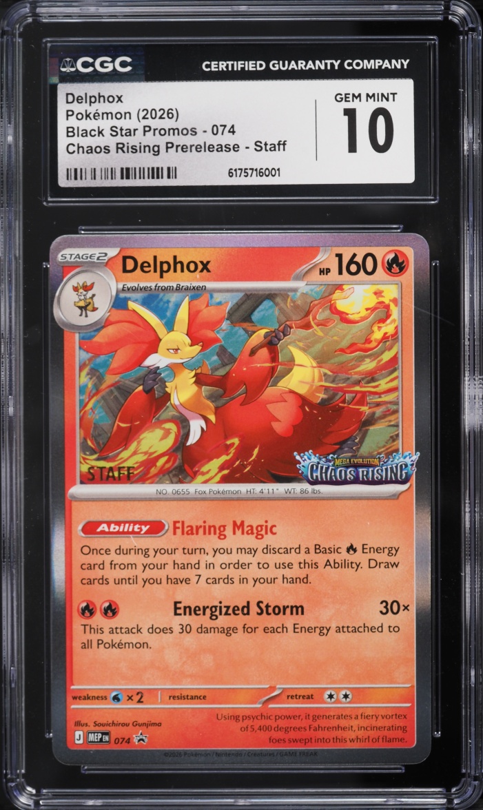 2026 Pokemon Mega Evolution Promo Chaos Rising Prerelease Staff Delphox #74 CGC 10 GEM MINT