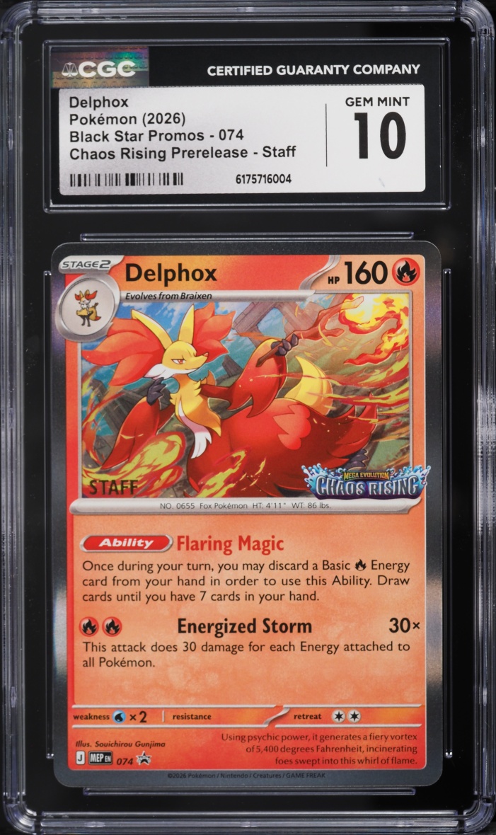 2026 Pokemon Mega Evolution Promo Chaos Rising Prerelease Staff Delphox #74 CGC 10 GEM MINT