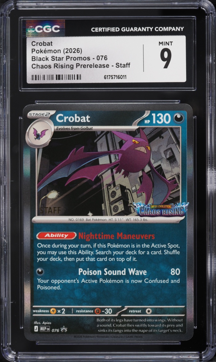 2026 Pokemon Mega Evolution Promo Chaos Rising Prerelease Staff Crobat #76 CGC 9 MINT