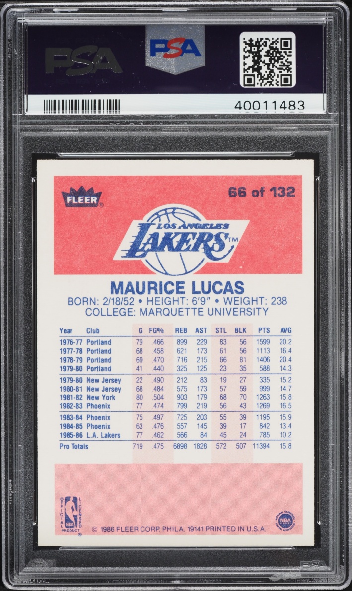 1986 Fleer Basketball Maurice Lucas #66 PSA 9 MINT