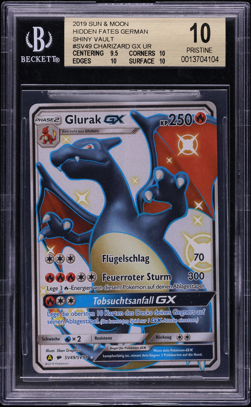 2019 Pokemon German Sun & Moon Hidden Fates Shiny Charizard GX #SV49 BGS 10