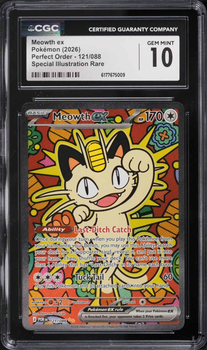 2026 Pokemon Mega Evolution Perfect Order SIR Meowth ex #121 CGC 10 GEM MINT
