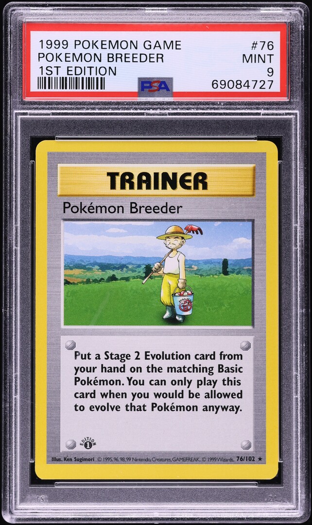1999 Pokemon Base Set Shadowless 1st Edition Pokemon Breeder #76 PSA 9 MINT