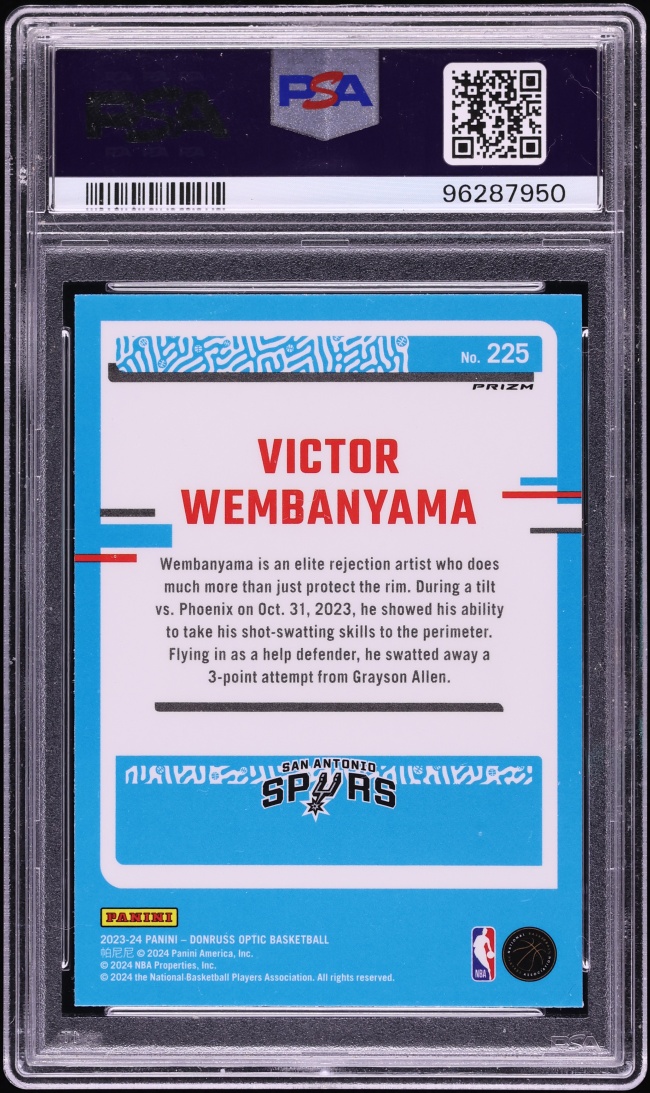 2023 Donruss Optic Hyper Pink Victor Wembanyama ROOKIE #225 PSA 10 GEM MINT
