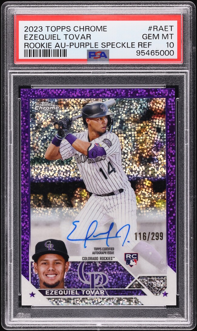 2023 Topps Chrome Purple Speckle Refractor Ezequiel Tovar ROOKIE AUTO /299 #RA-ET PSA 10 GEM