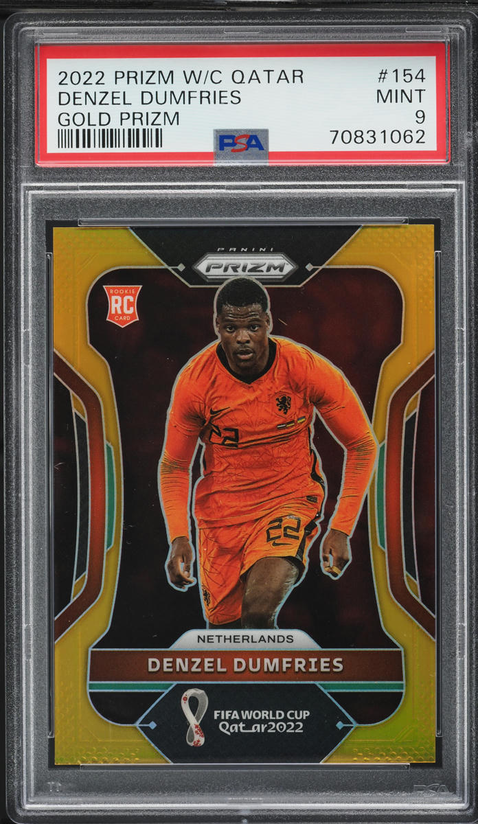 2022 Panini Prizm World Cup Qatar Gold Denzel Dumfries ROOKIE /10 #154 PSA 9 MINT