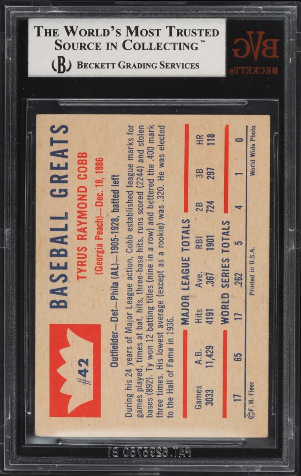 1960 Fleer Ty Cobb #42 BVG 4.5 VGEX+