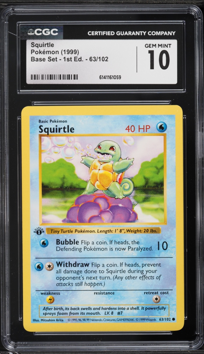 1999 Pokemon Base Set Shadowless 1st Edition Squirtle #63 CGC 10 GEM MINT
