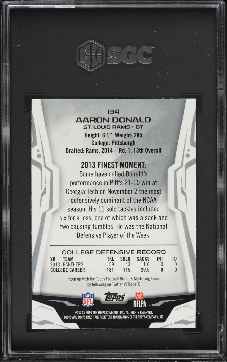 2014 Finest Xfractor Aaron Donald ROOKIE #134 SGC 9.5 MINT+
