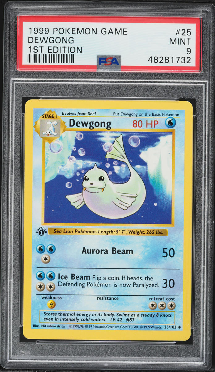 1999 Pokemon Base Set Shadowless 1st Edition Dewgong #25 PSA 9 MINT