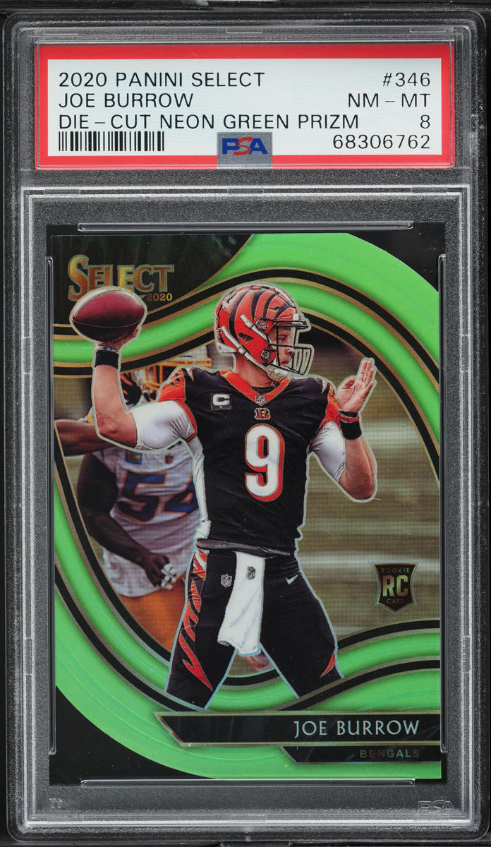 2020 Select Field Level Neon Green Prizm Die-Cut Joe Burrow ROOKIE #346 PSA 8
