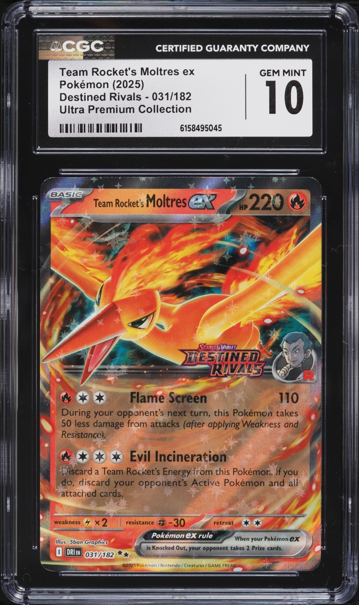 2025 Pokemon SV Destined Rivals Ultra Premium Holo Team Rocket's Moltres Ex #31 CGC 10 GEM MINT