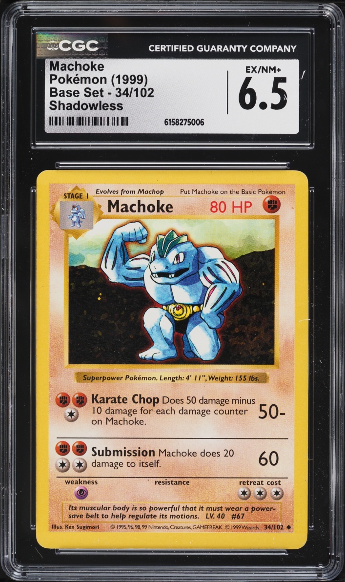 1999 Pokemon Base Set Shadowless Machoke #34 CGC 6.5 EXMT+