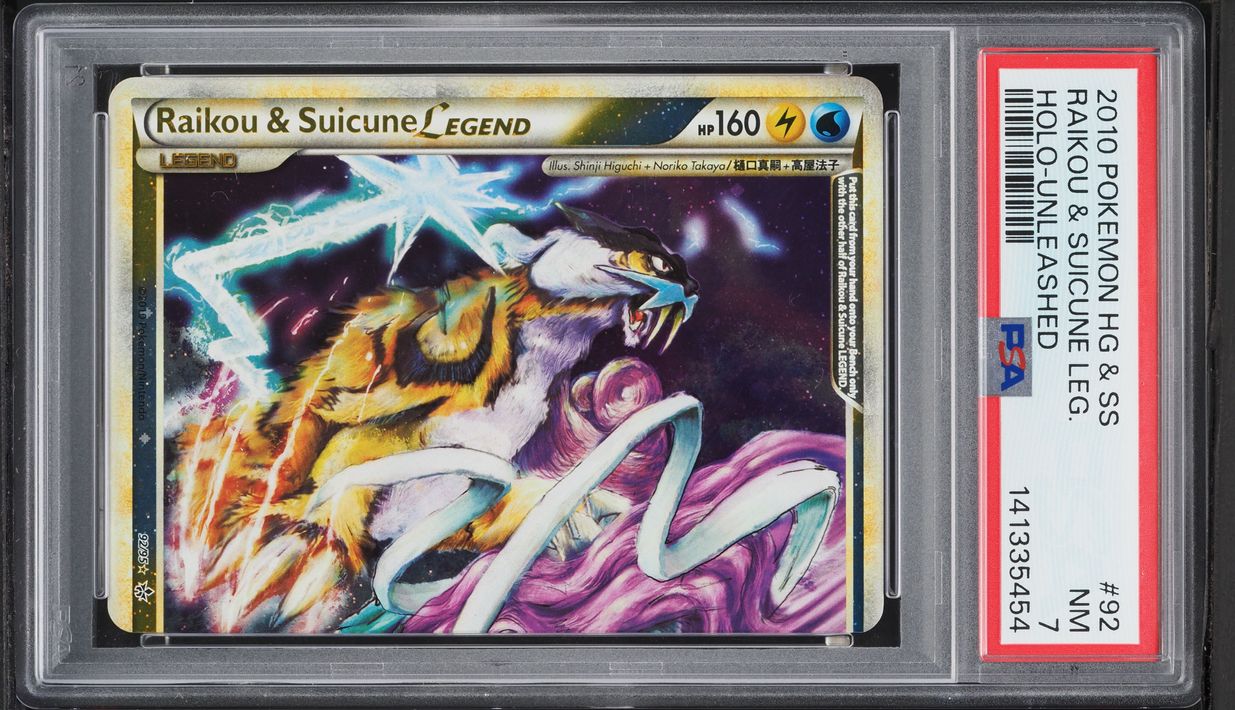 2010 Pokemon Heartgold & Soulsilver Unleashed Holo Raikou & Suicune Legend #92 PSA 7 NRMT