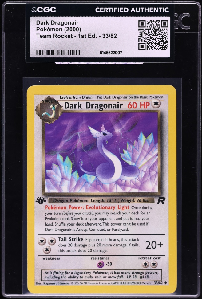 2000 Pokemon Team Rocket 1st Edition Dark Dragonair #33 CGC AUTH