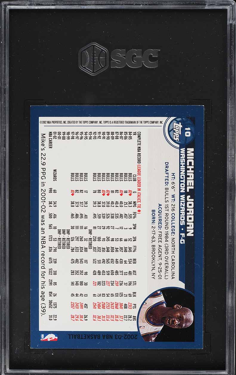 2002 Topps Basketball Michael Jordan #10 SGC 8.5 NM-MT+