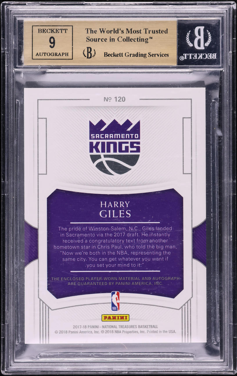 2017 National Treasures Harry Giles ROOKIE PATCH AUTO /99 #120 BGS 9.5 GEM MINT