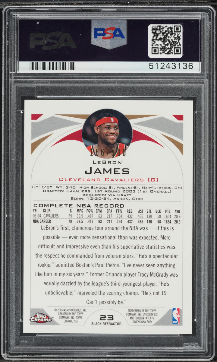 2004 Topps Chrome Black Refractor LeBron James /500 #23 PSA 10 GEM MINT