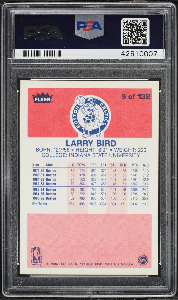 1986 Fleer Basketball Larry Bird #9 PSA 10 GEM MINT