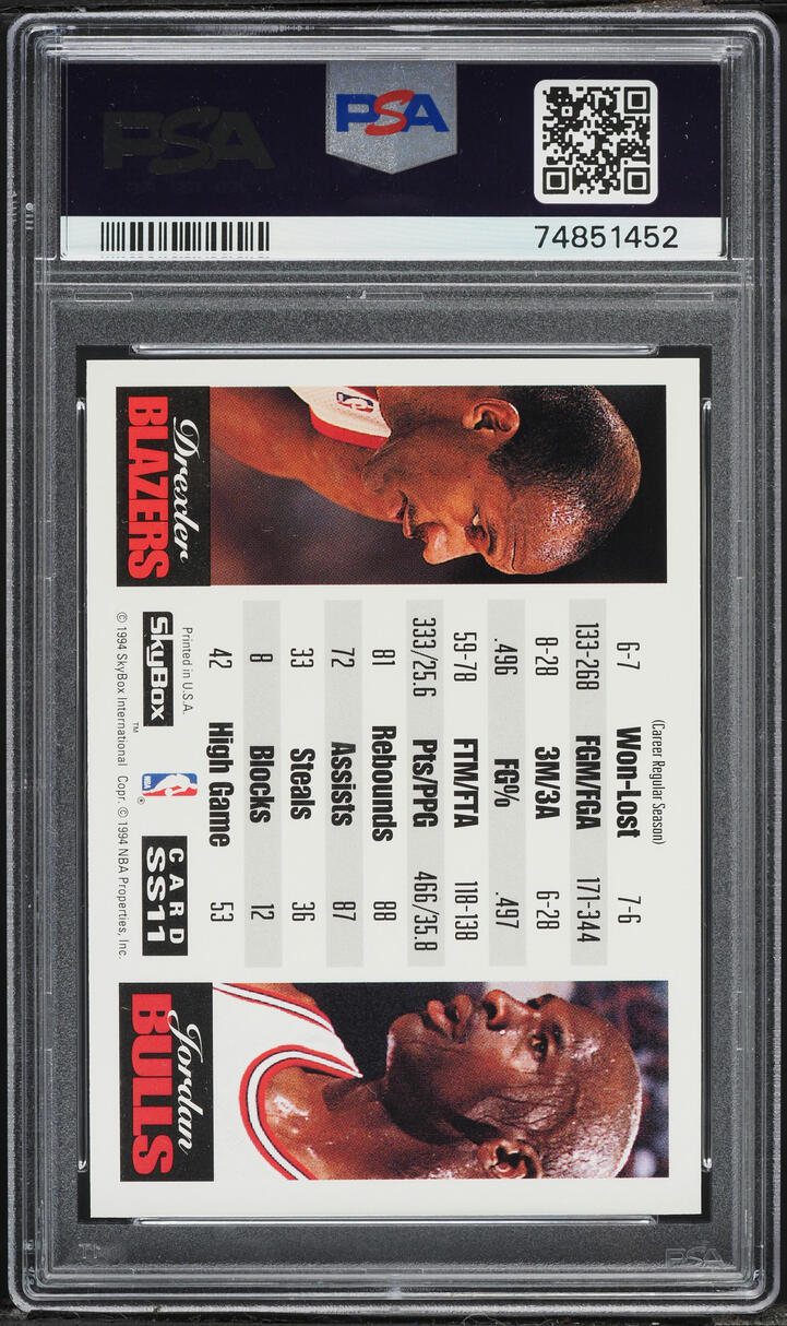 1993 Skybox Premium Showdown Series Clyde Drexler Michael Jordan #SS11 PSA 10 GEM MINT